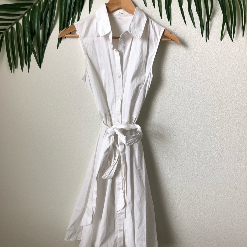 White button up dress with fabric belt